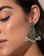 Antique teal stone oxidized jhumkas