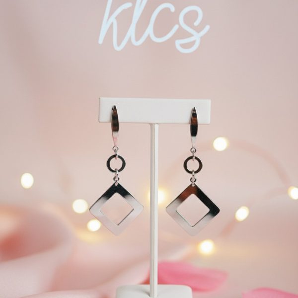 Sleek silver tone drop earrings