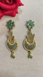 Aarvi Green Flower Earrings - Image 3