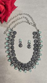 Aqua oasis oxidised silver choker set - Image 2