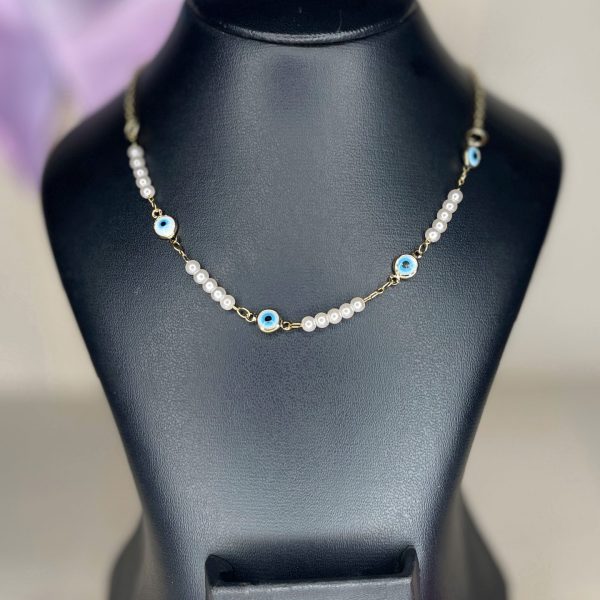 Pear and evil eye dainty necklace