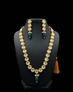 Gold plated polki look and emerald drop necklace and earrings
