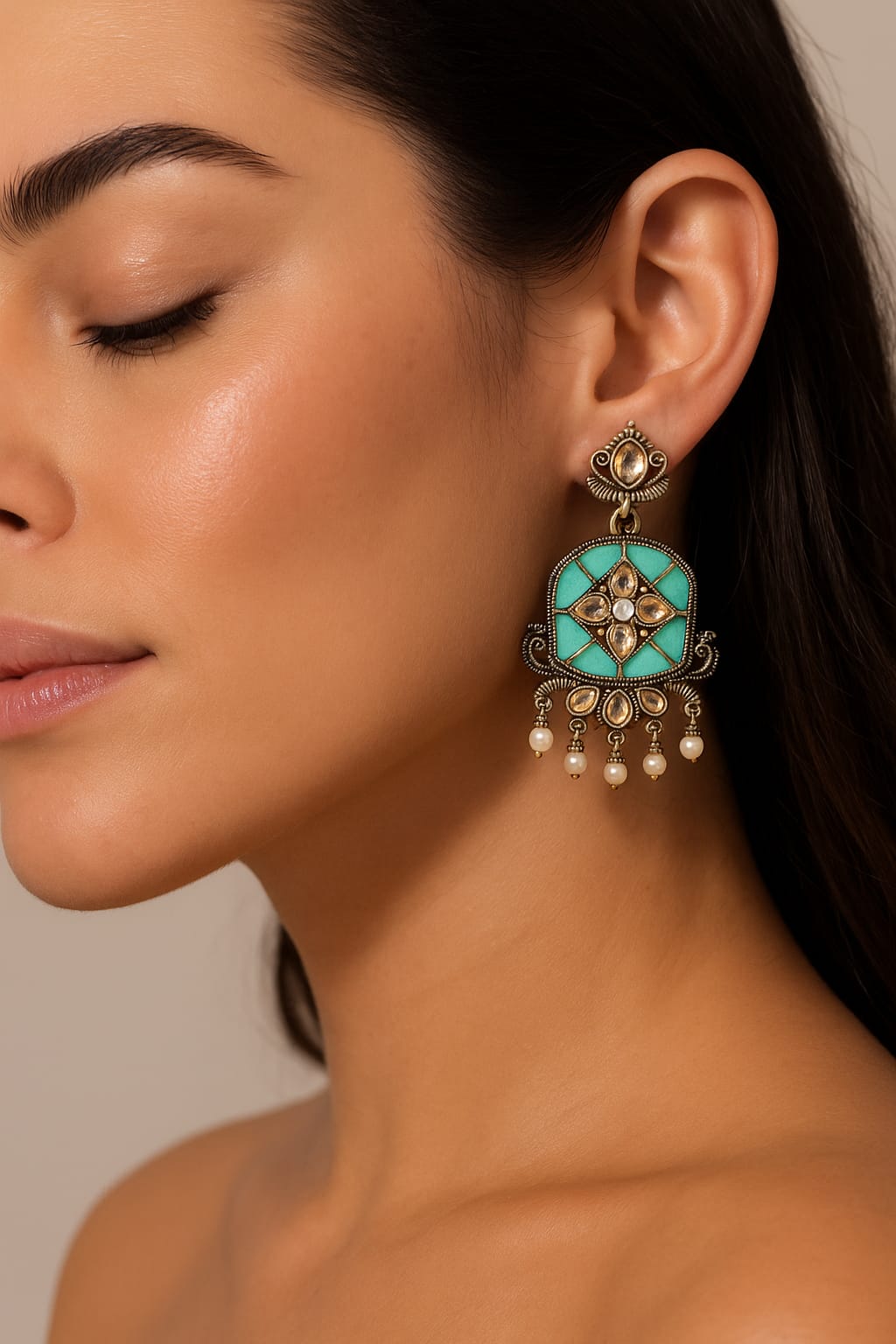 WhatsApp Image 2025-10-30 at 17.00.19_f98e16ce Boho teal enamel statement jhumkis - Image 1