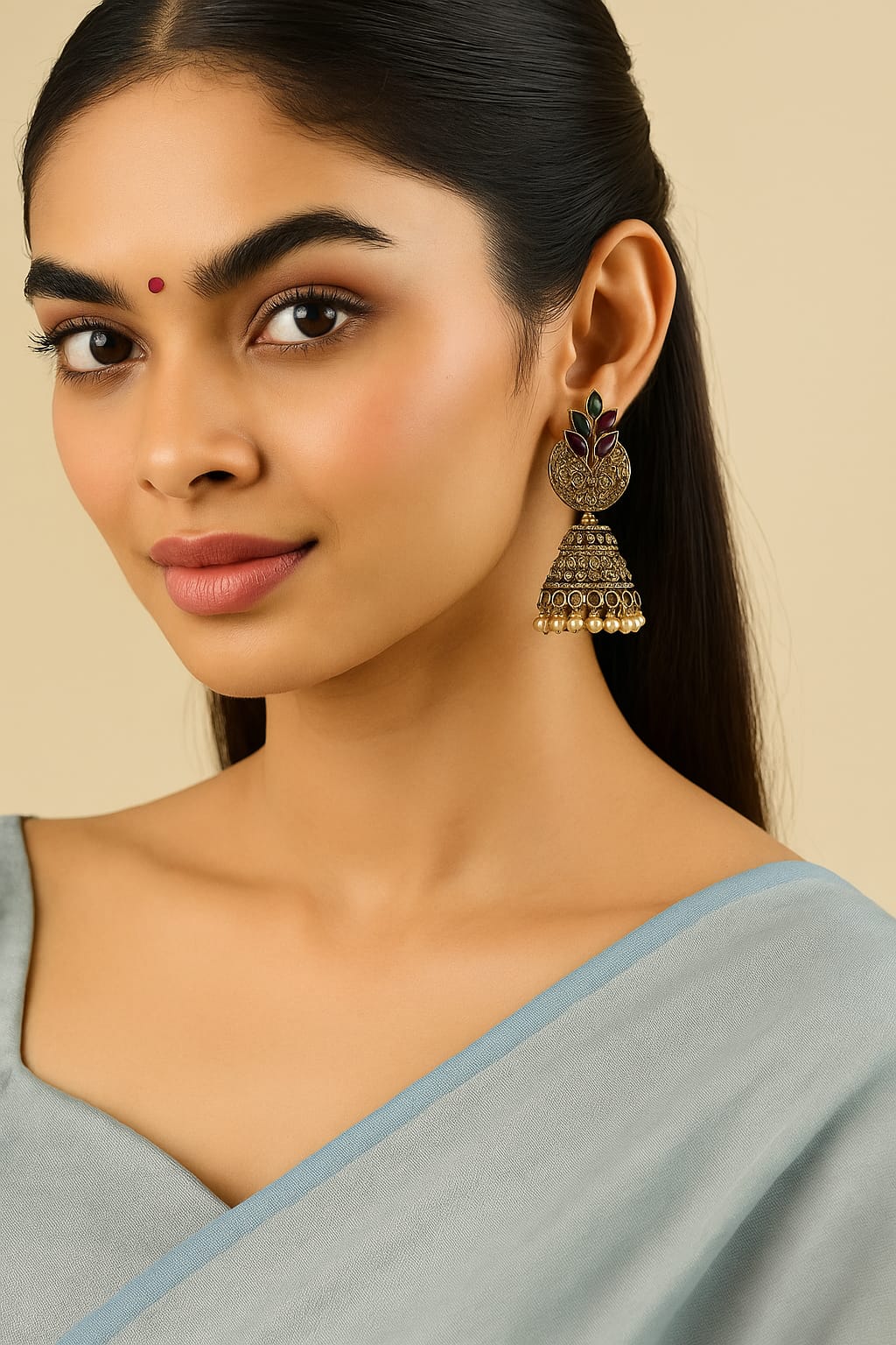 WhatsApp Image 2025-10-30 at 17.24.49_577de7b6 Classic ruby and emerald jhumka earrings - Image 1