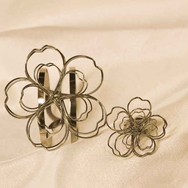 Silver Whisper Bloom Hand Cuff & Ring Set