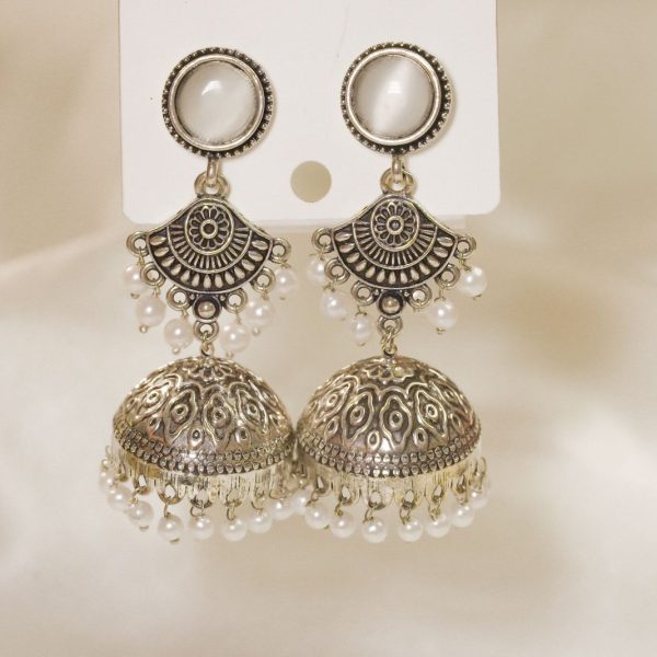 Pearl Drop Silver Jhumka Earrings