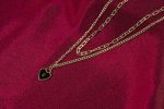 Black Enamel Heart Lock & Layered Chain