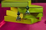 Emerald Nebula" Jhumkas: Hand-Painted Green Splatter Bell Earrings