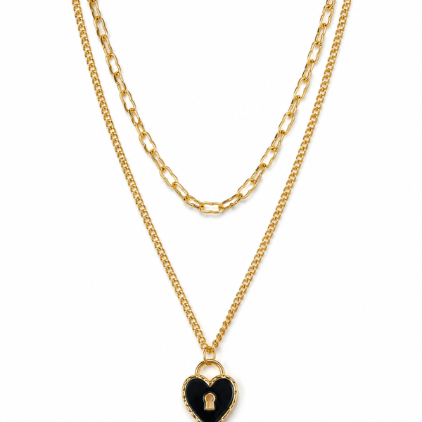 Black Heart Lock Necklace