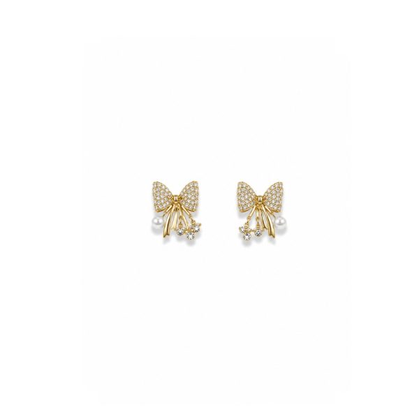 Crystal Bow Pearl Studs