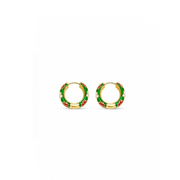 Green Floral Hoop Earrings