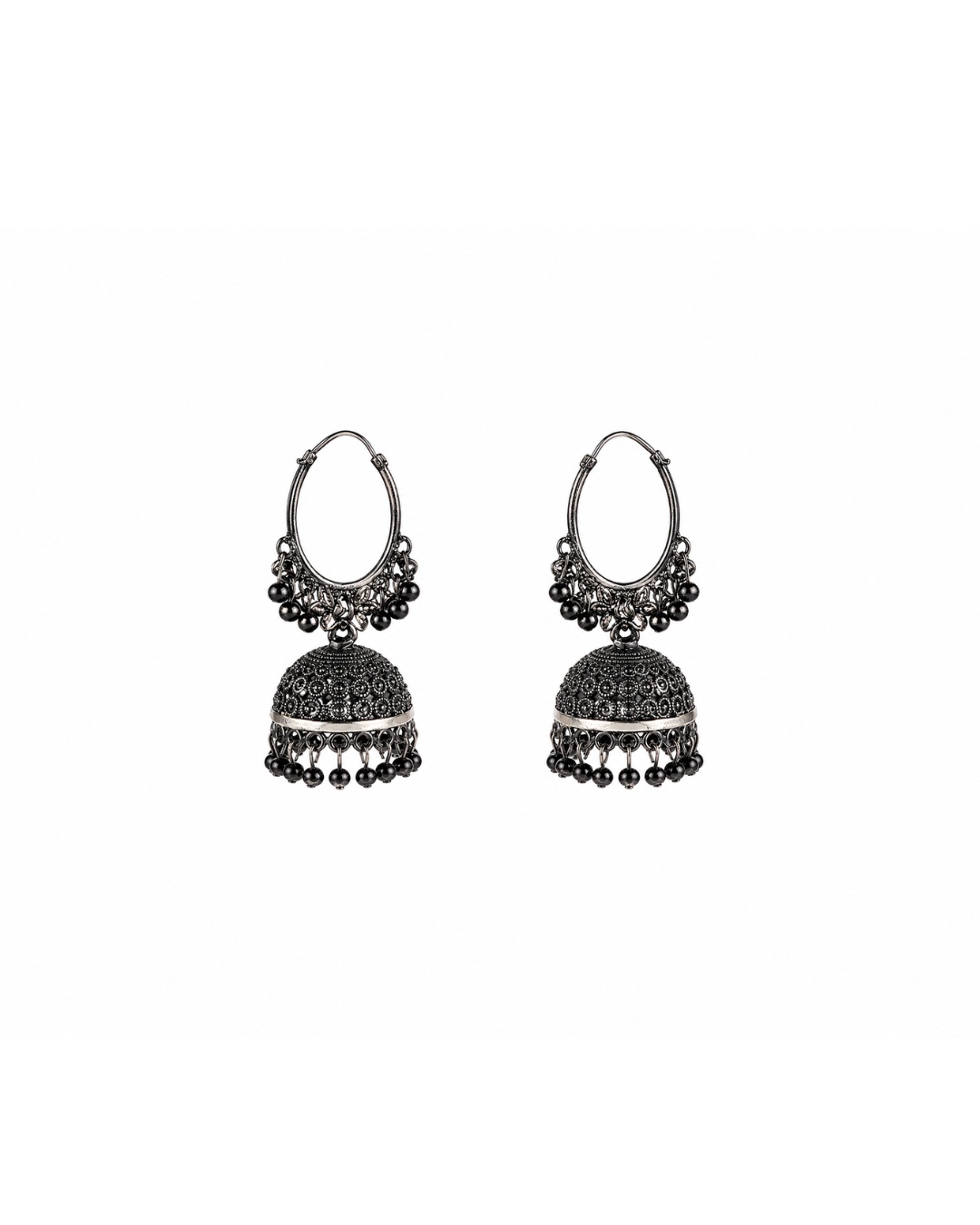 black_jhumka_hoop_200kb Black Hoop Jhumka Earrings - Image 1