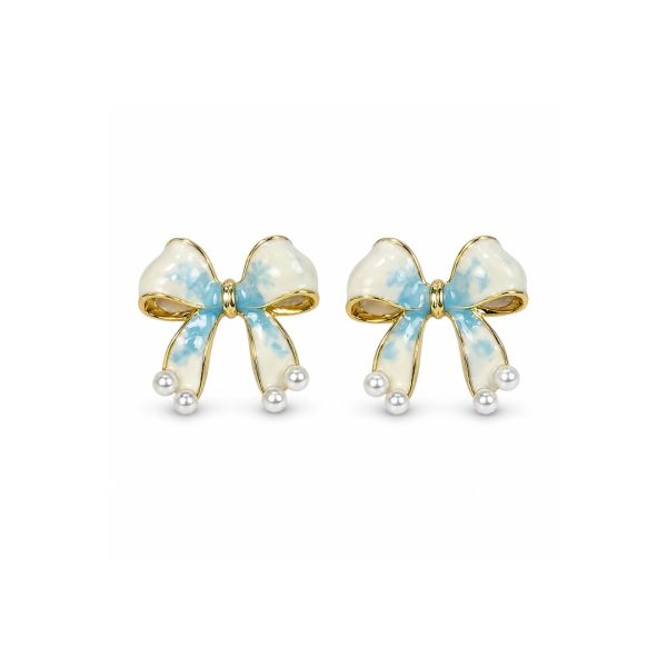 Blue Bow Pearl Earrings
