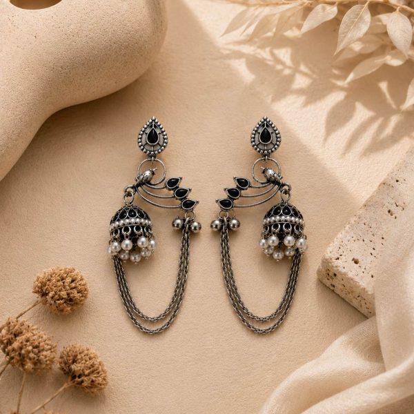 Black Pearl Chain Earrings