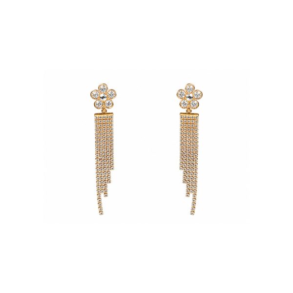 Floral Crystal Tassel Earrings
