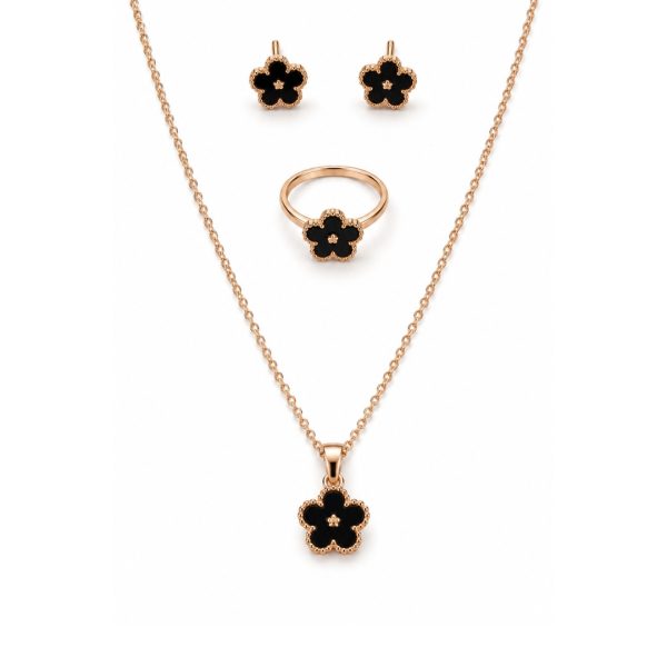 Black Flower Jewellery Set