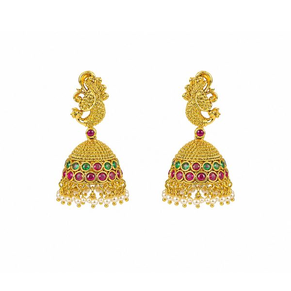 Gold Peacock Jhumka Earrings
