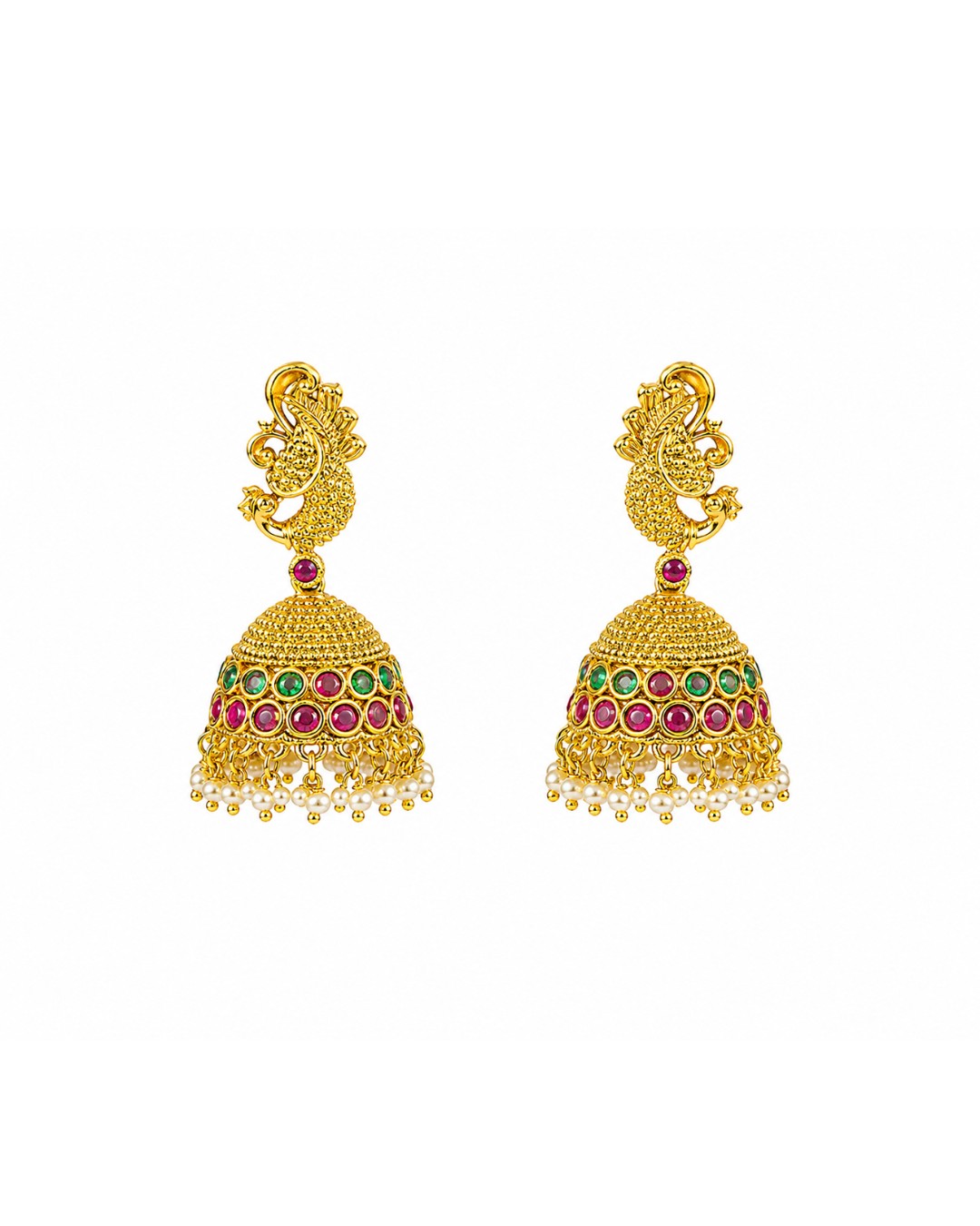 gold_jhumka_200kb Gold Peacock Jhumka Earrings - Image 1