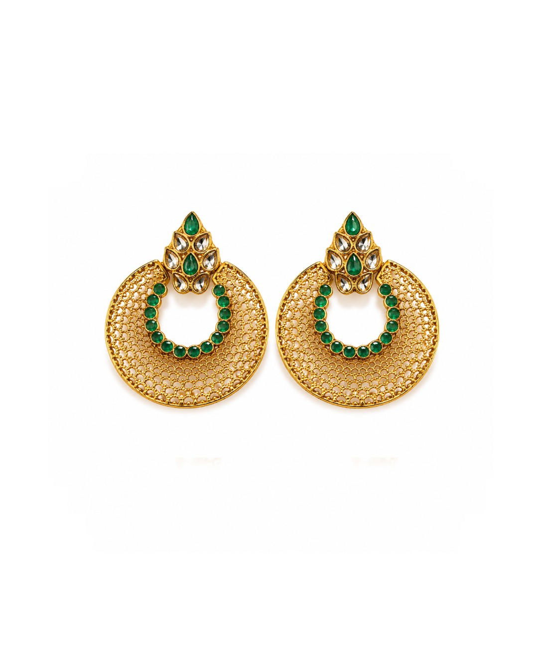 green_earrings_200kb Green Stone Chand Earrings - Image 1