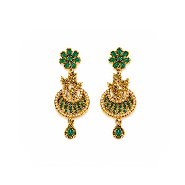 Green Floral Drop Earrings