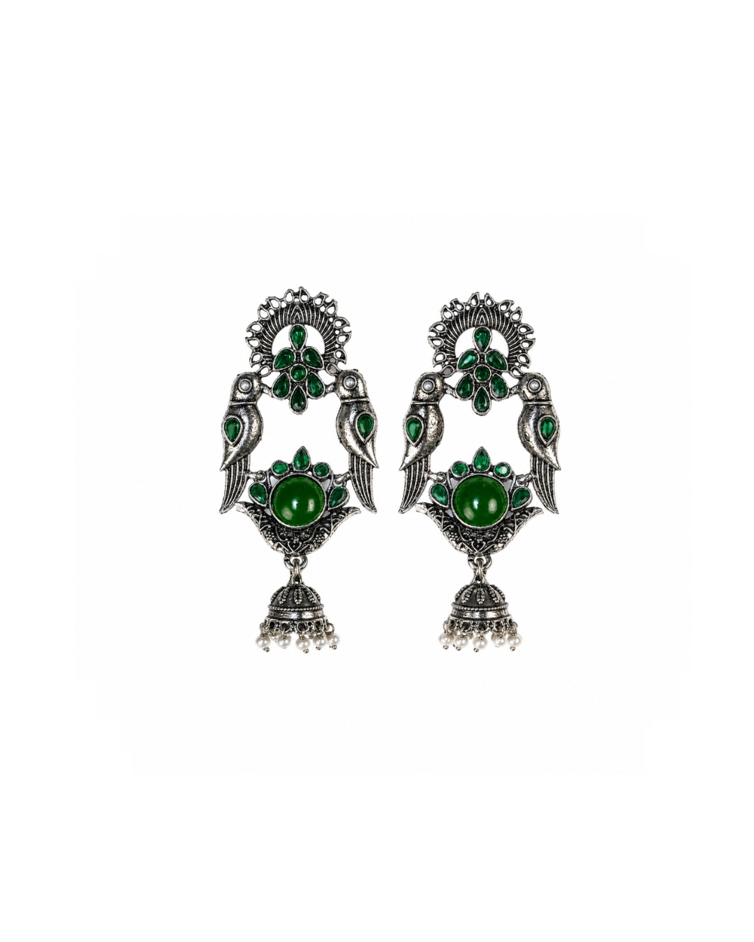 green_jhumka_earrings_200kb Green Peacock Jhumka - Image 1