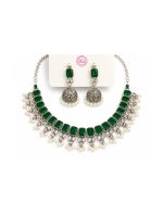 Green Pearl Jhumka Set