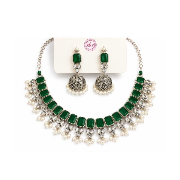 Green Pearl Jhumka Set