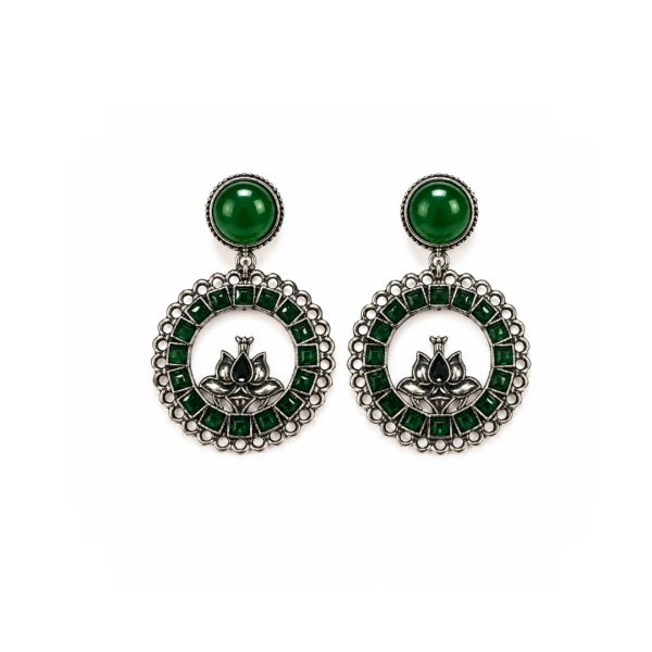 Green Lotus Hoop Earrings
