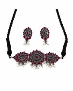 Oxidised Ruby Pearl Set