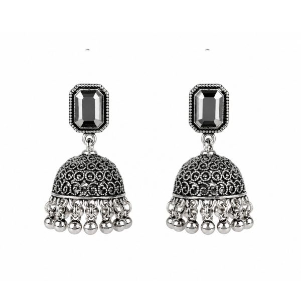 Black Stone Jhumka Earrings
