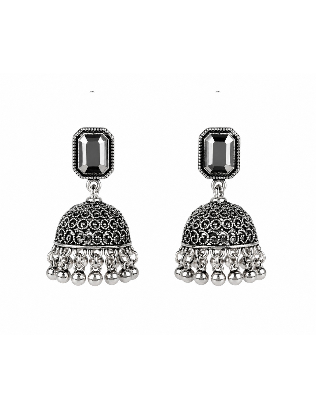 jhumka_black_200kb Black Stone Jhumka Earrings - Image 1