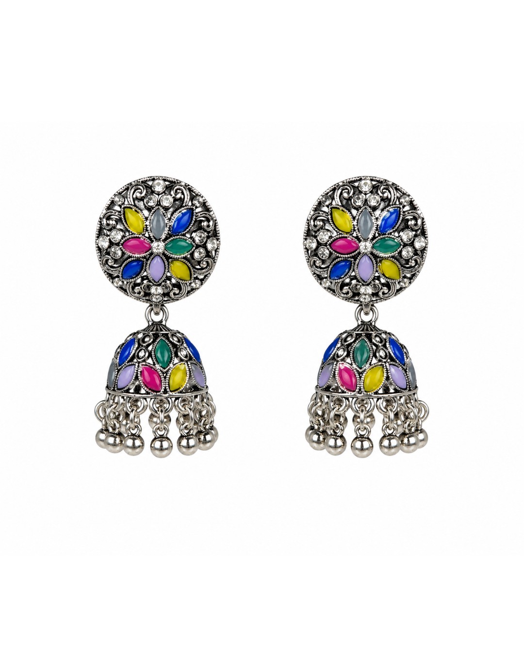 jhumka_multicolor_200kb Multicolour Floral Jhumka Earrings - Image 1