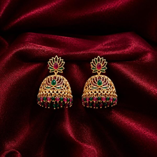 Lotus Ruby Emerald Jhumka