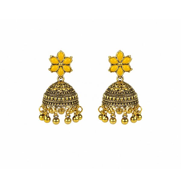 Yellow Floral Jhumka Earrings