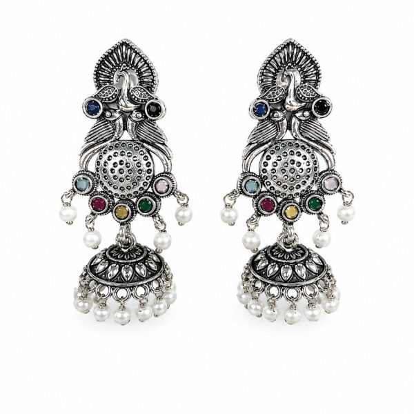 Silver Peacock Jhumka Earrings