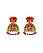 Red Lotus Jhumka Earrings