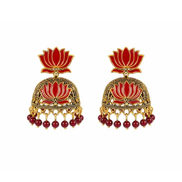 Red Lotus Jhumka Earrings