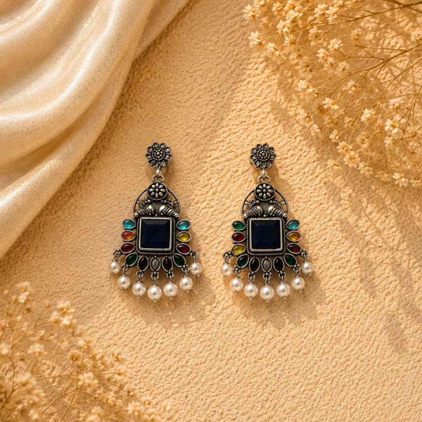 Navratna Pearl Drop Earrings