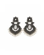 Oxidised Pearl Chandbali Earrings