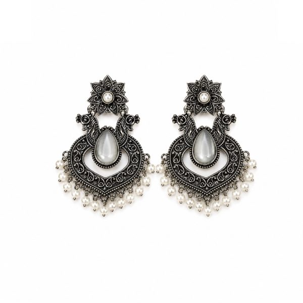 Oxidised Pearl Chandbali Earrings