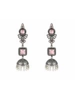Pink Stone Jhumka Earrings