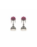 Pink Floral Jhumka Earrings