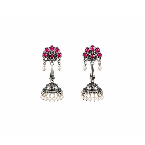 Pink Floral Jhumka Earrings