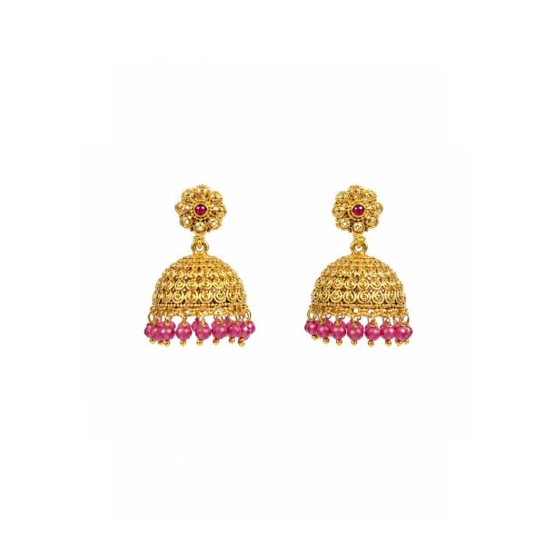 Pink Bead Jhumka Earrings