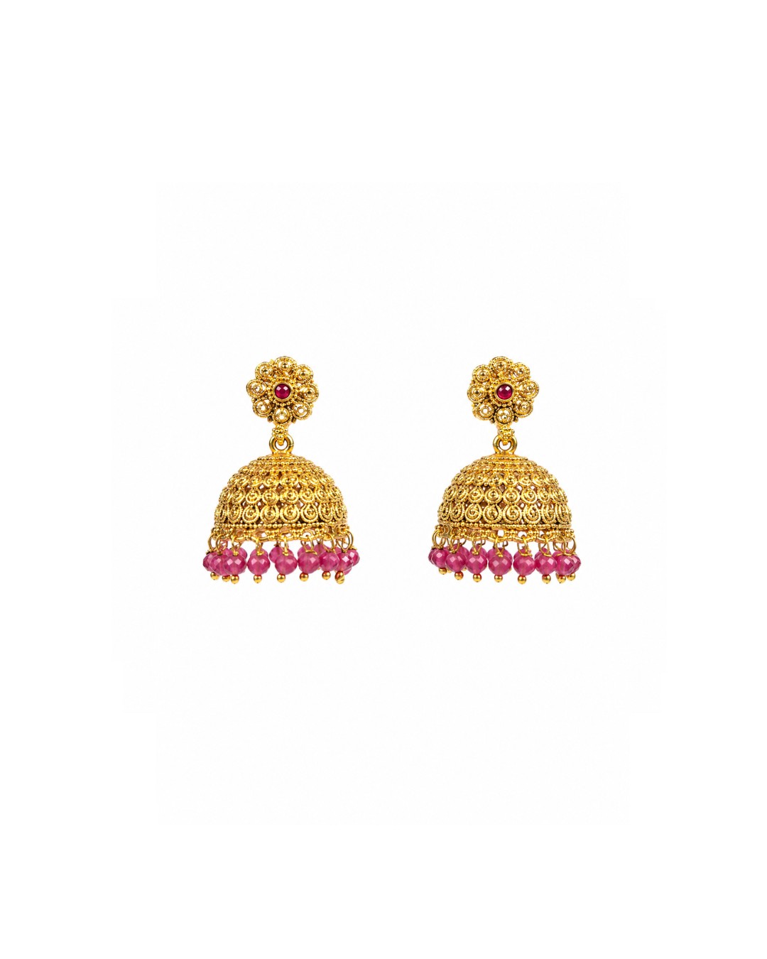 pink_jhumka_200kb(2) Pink Bead Jhumka Earrings - Image 1