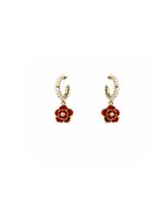 Red Floral Pearl Hoops