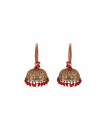 Red Bead Jhumka Earrings