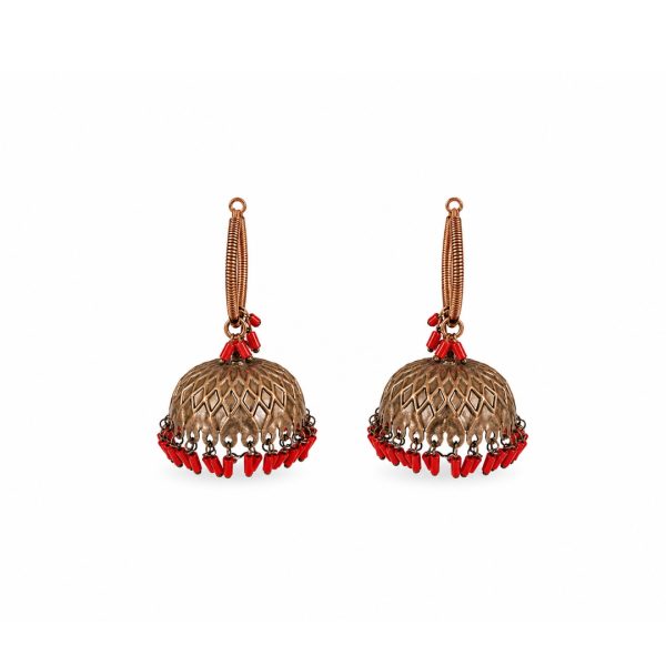 Red Bead Jhumka Earrings