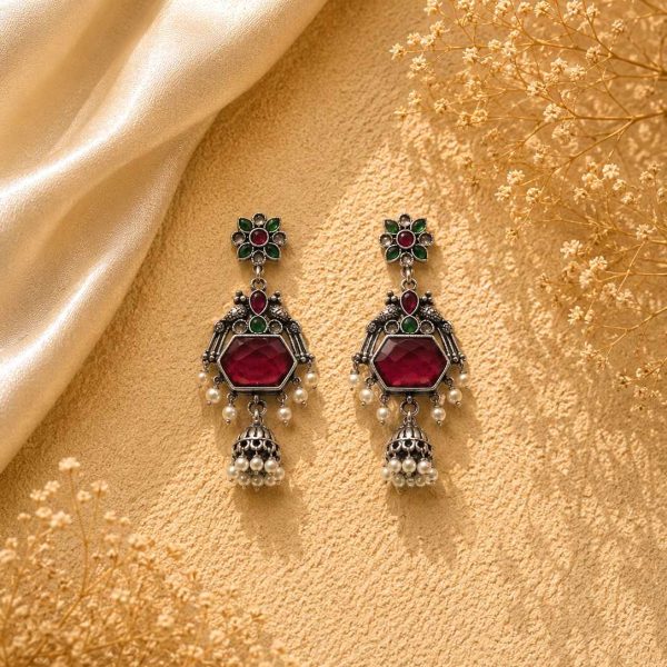 Ruby Floral Pearl Jhumkas