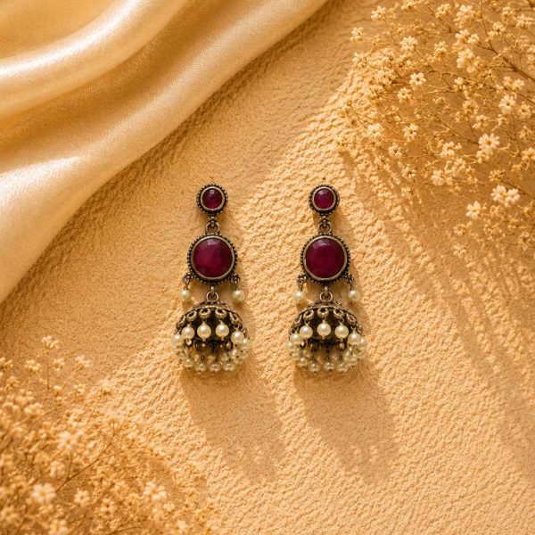 Ruby Pearl Drop Jhumkas